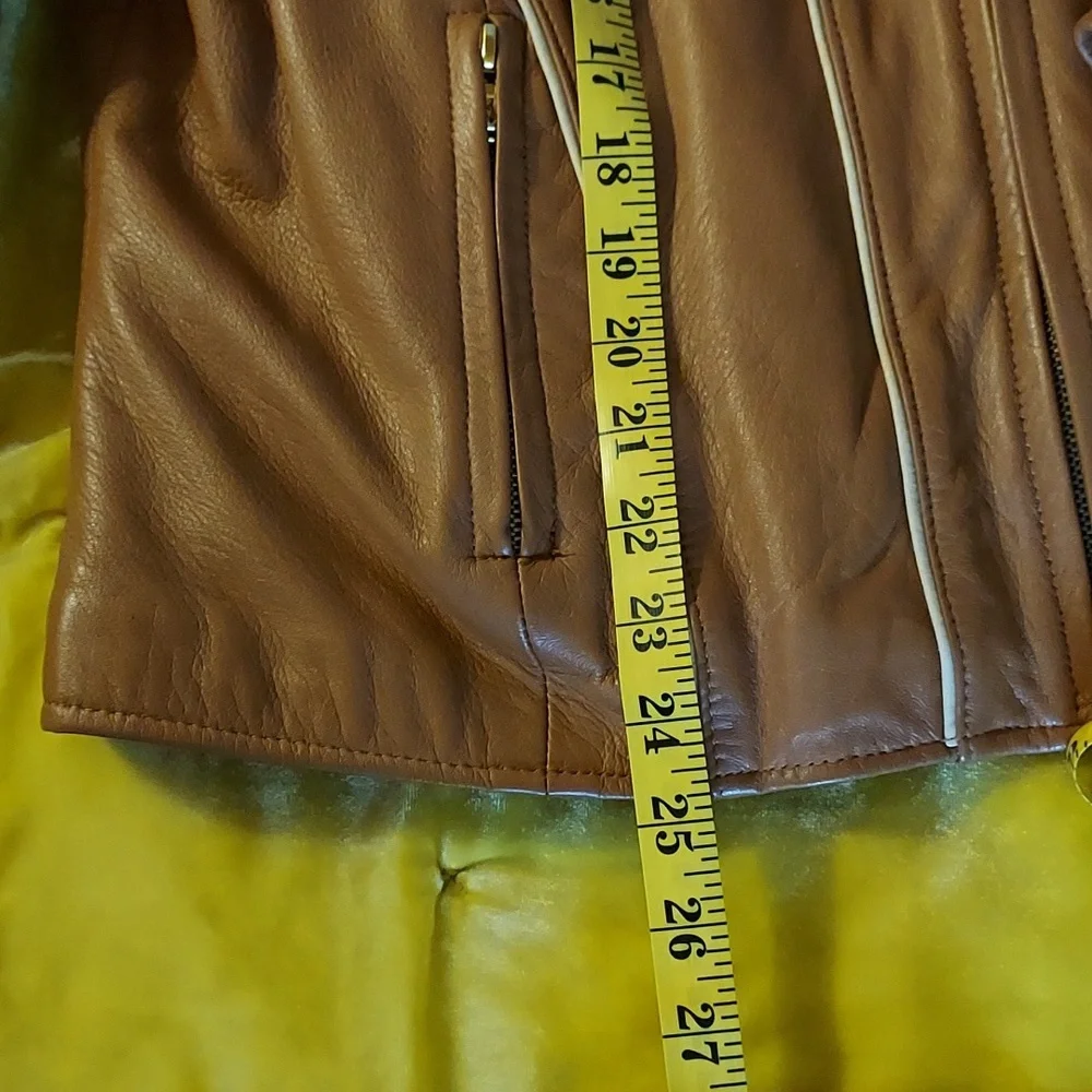 Baby Phat Women's Moto Leather Jacket Tan Cream Piping Removable Lining … - Picture 15 of 16